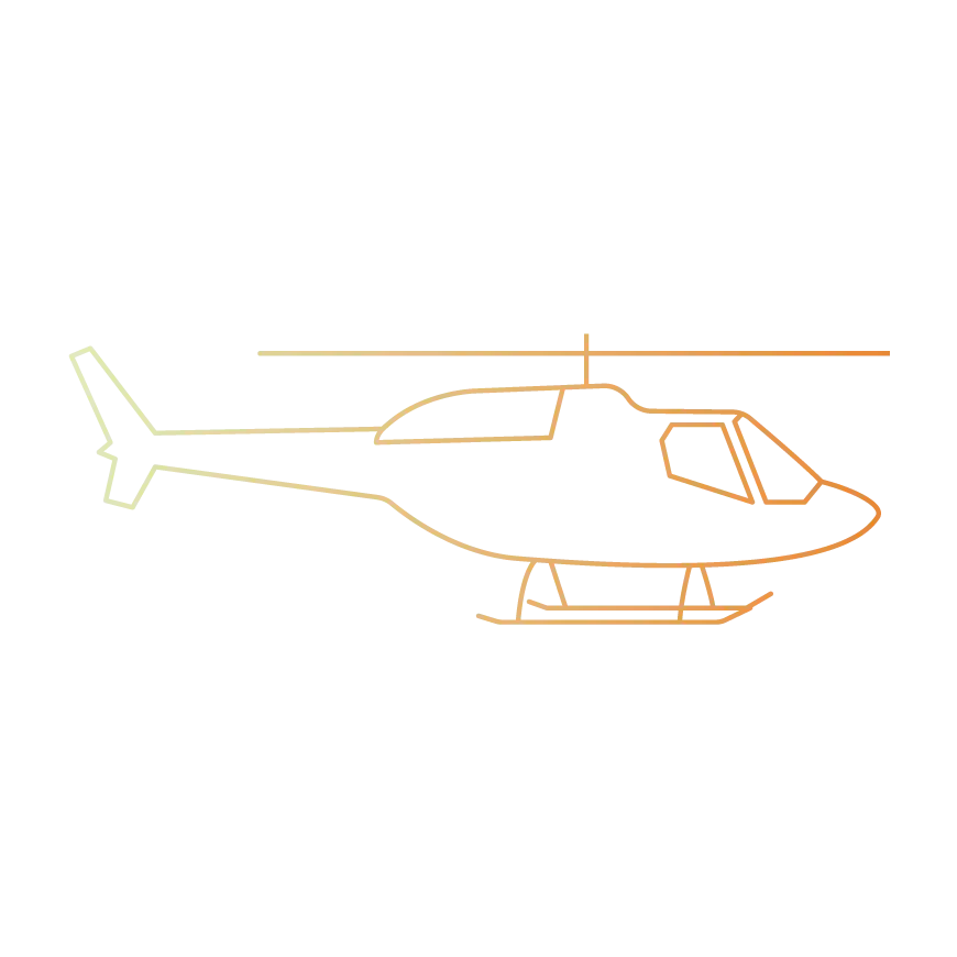 Dibujo lineal en vista lateral de un helicóptero: cola larga con rotor antipar, patines de aterrizaje y un rotor principal de toda la anchura