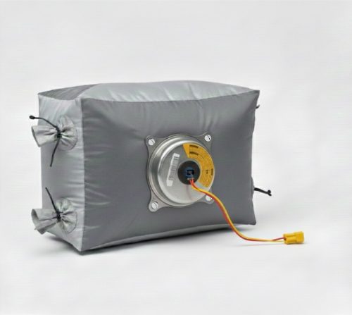 Airbag grigio con generatore di gas pirotecnico montato e cavo di accensione